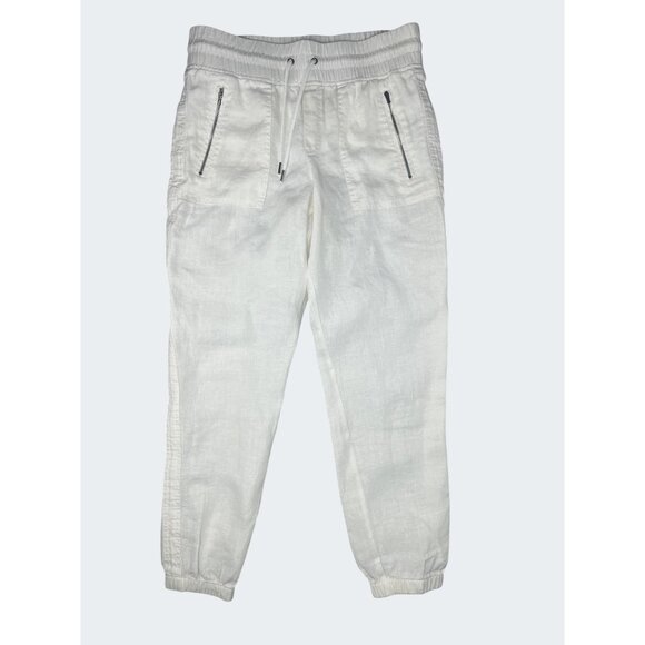 Athleta Cabo Lily Linen Jogger Pants White Size 6 Elastic Waist Lightweight - Picture 3 of 15